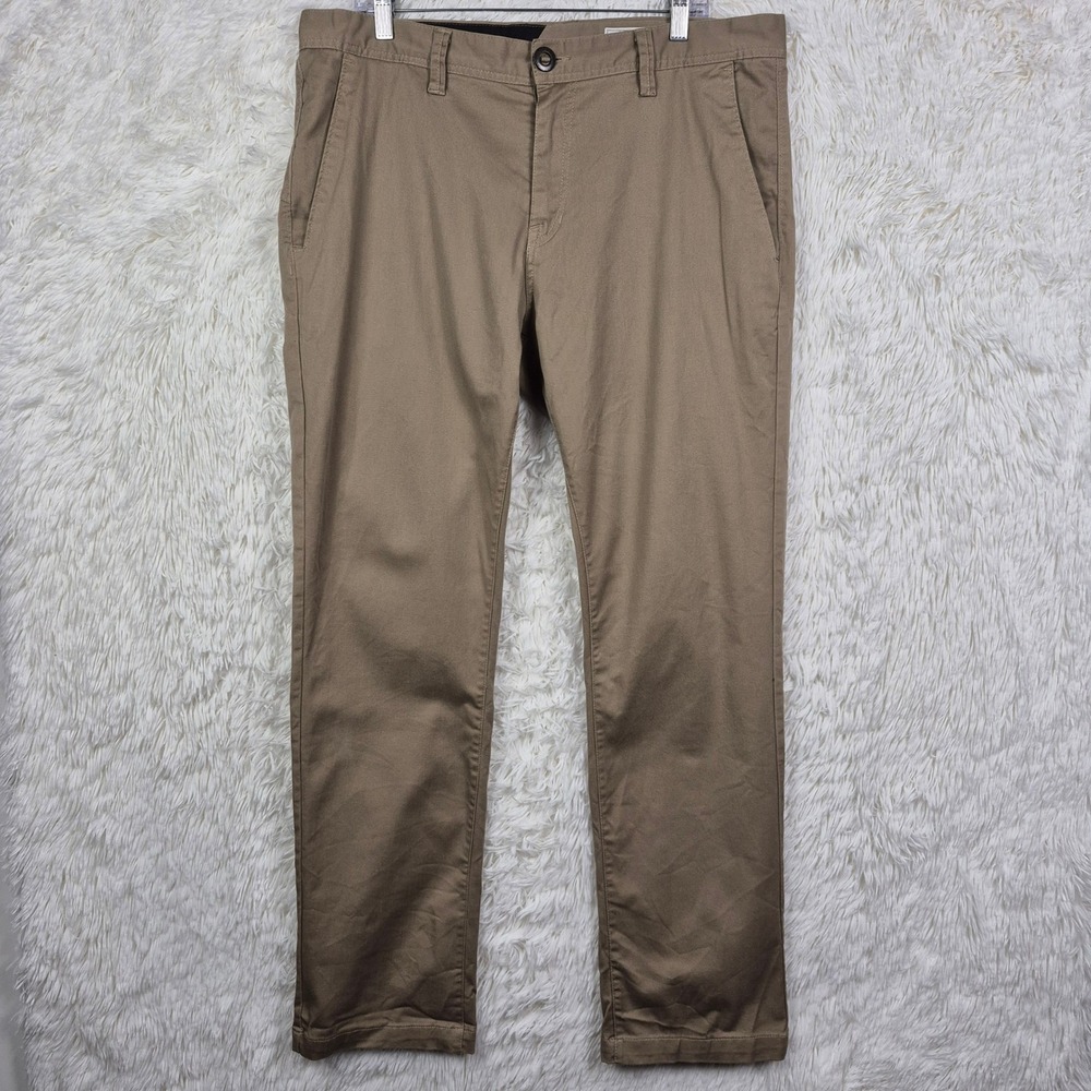 Volcom Frickin Modern Strech Chino Pants Khaki Tan Straight Leg Mens 36 Skate